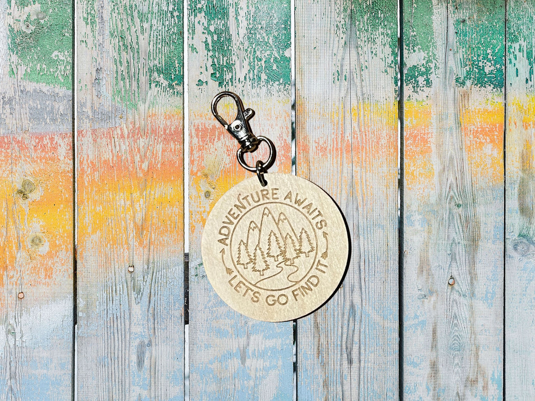 Adventure Awaits Lets Go Find It Wooden Keychain