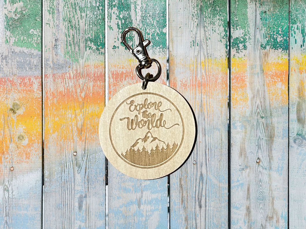 Explore The World Wooden Keychain