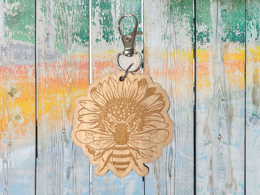 Sunflower and Bee Keychain